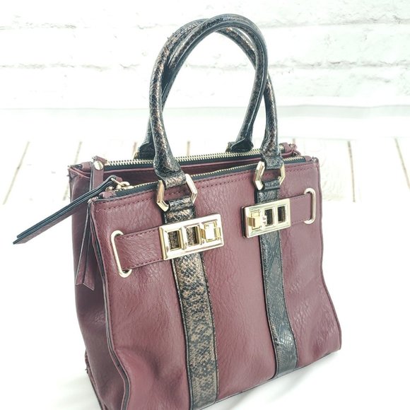 Gianni Bini Womens Merlot Wine Faux Leather Reptile Print Shoulder Handbag Purse - Picture 1 of 13